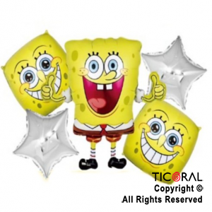 SET DE GLOBOS METALIZADO BOB ESPONJA 5 UNIDADES X 1